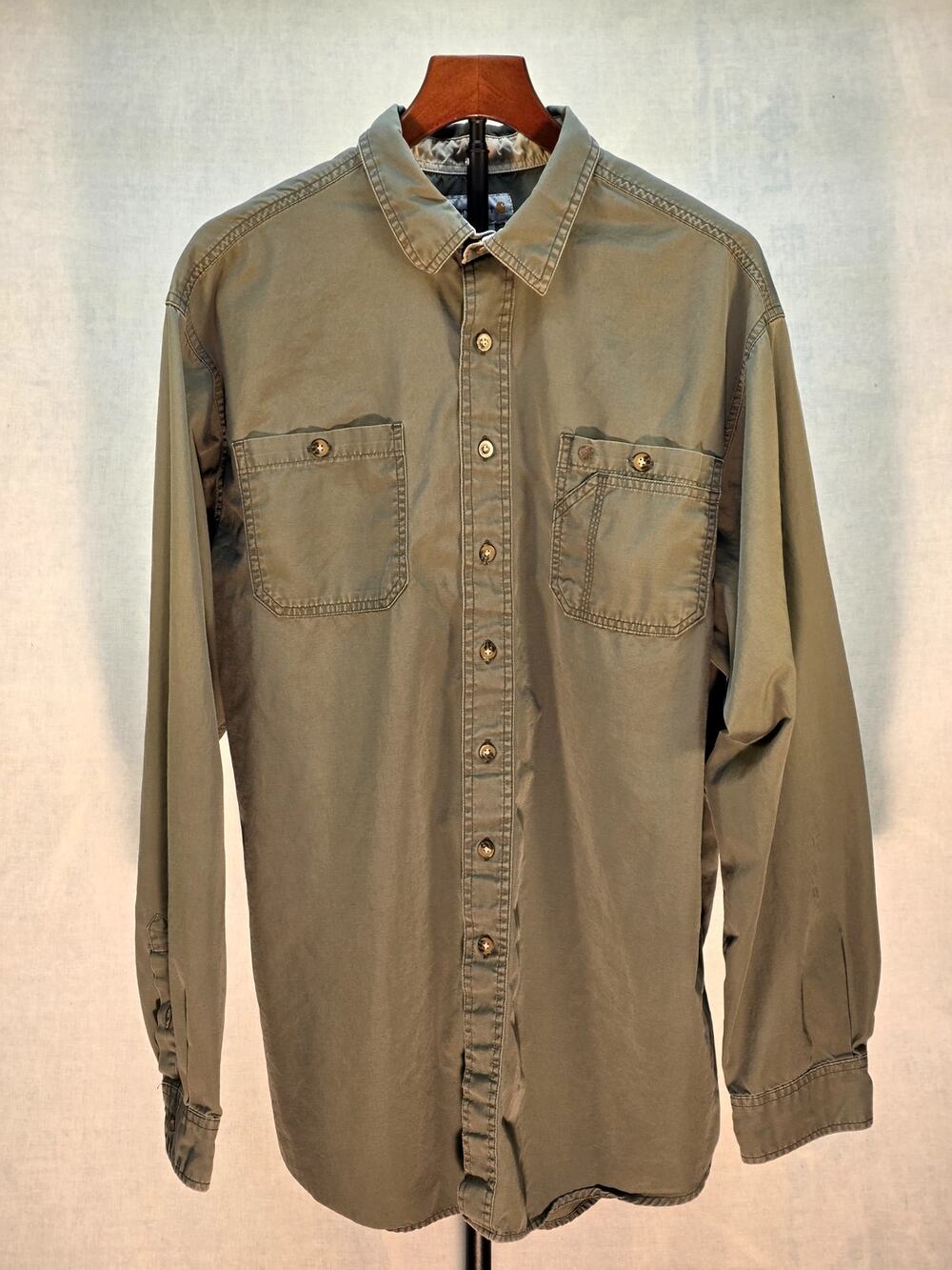 Carhartt Men's XL Tall Olive Green Long Sleeve Button Up Work Shirt 100% Cotton
